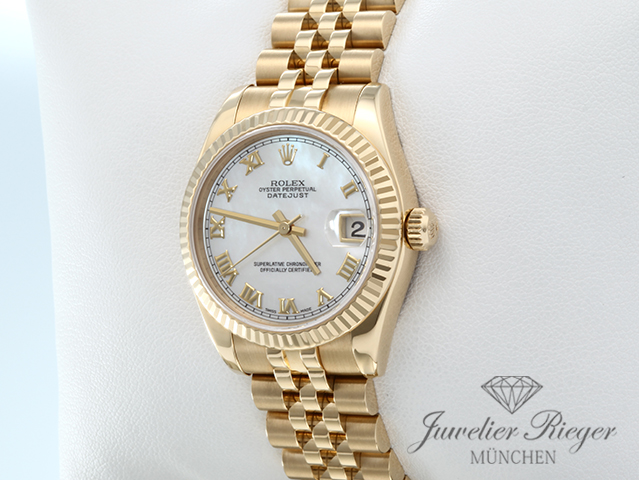 Bild 2 der Galerie: Rolex Datejust 31 mm Medium 178278 Gelbgold 750 Perlmutt Automatik Gold Damen