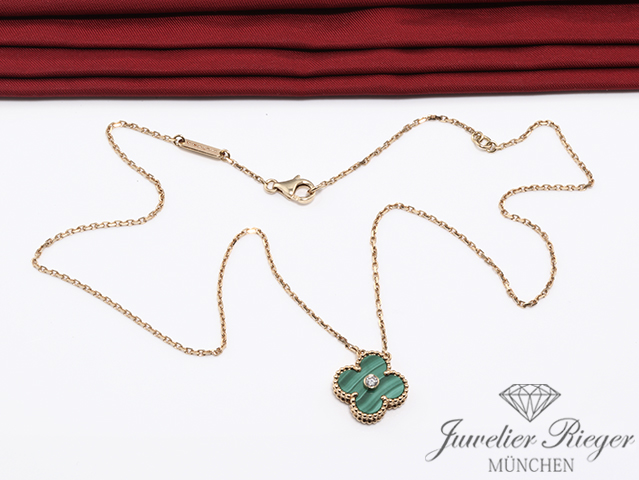 Bild 3 der Galerie: Van Cleef & Arpels Collier Vintage Alhambra Gelbgold 750 Malachit Holiday