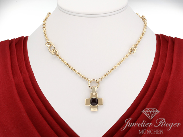 Bild 1 der Galerie: Pomellato Collier Gelbgold 750 Kreuz Anhänger Granat ca. 41 cm Halskette Gold