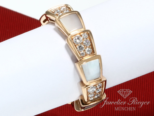 Produktbild eines Schmuckstücks. Bulgari Ring Serpenti Viper Rosegold 750 Gr 53 2020 Perlmutt Diamanten Gold