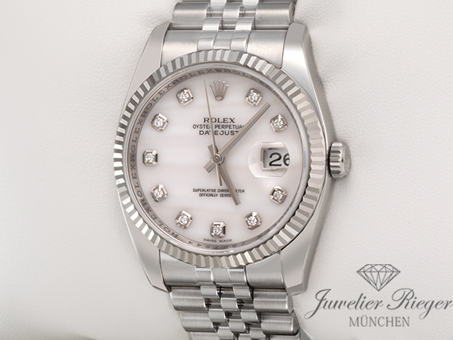 Bild 2 der Galerie: Rolex Datejust 36 mm 116234 Stahl Weissgold 750 Cacholong Diamanten Automatik