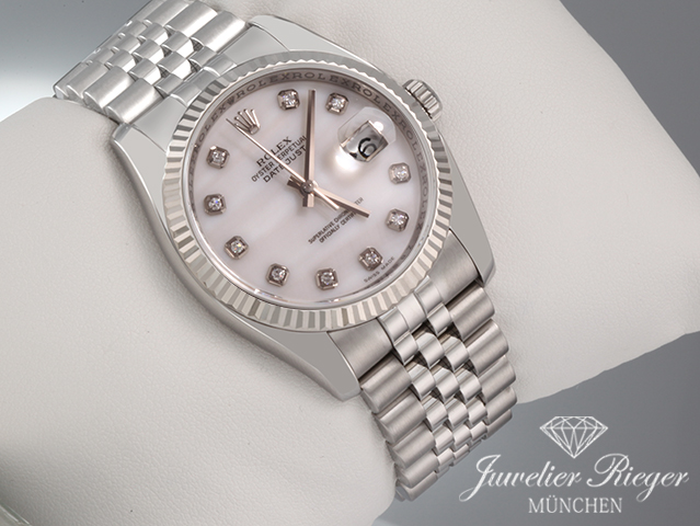 Bild 3 der Galerie: Rolex Datejust 36 mm 116234 Stahl Weissgold 750 Cacholong Diamanten Automatik
