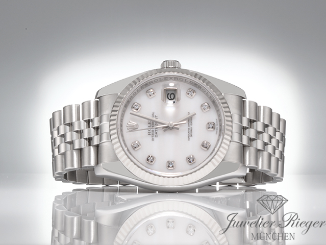 Bild 4 der Galerie: Rolex Datejust 36 mm 116234 Stahl Weissgold 750 Cacholong Diamanten Automatik