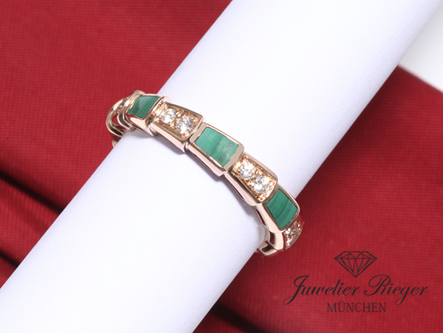 Bild 3 der Galerie: Bulgari Ring Serpenti Viper Rosegold 750 Gr 52 Malachit Diamanten Gold