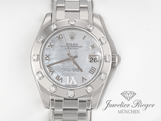 Rolex Pearlmaster 34 81319 2011 Weissgold 750 Perlmutt Diamanten Automatik