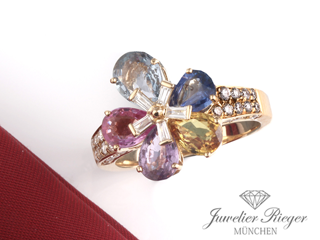 Bild 2 der Galerie: Bvlgari Ring Flora Gelbgold 750 Diamanten Bunte Saphire Gr 57 Bulgari Gold