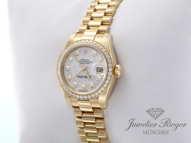 Bild 2 der Galerie: Rolex Lady Datejust 179138 2014 Gelbgold 750 Perlmutt Diamanten Automatik Gold