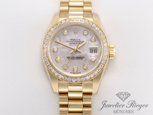 Bild 1 der Galerie: Rolex Lady Datejust 179138 2014 Gelbgold 750 Perlmutt Diamanten Automatik Gold