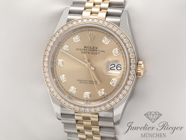 Bild 2 der Galerie: Rolex Datejust 36 126283 RBR 2019 Stahl Gelbgold 750 Diamanten Automatik Gold