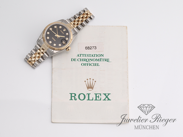 Bild 6 der Galerie: Rolex Medium Datejust Stahl Gelbgold 750 1999 Diamanten Automatik Gold Stahl