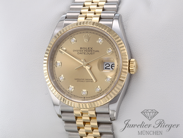 Bild 2 der Galerie: Rolex Datejust 36 126233 Edelstahl Gelbgold 750 Diamanten Automatik Gold
