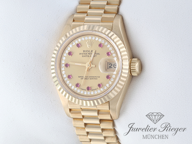 Bild 2 der Galerie: Rolex Lady Datejust Gelbgold 750 Diamanten Rubine Automatik Gold Damen