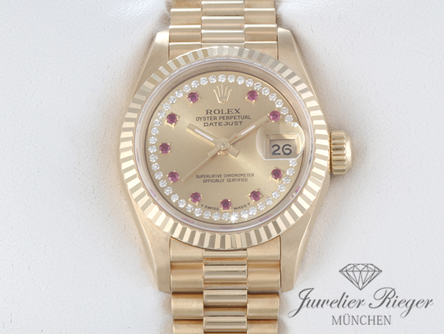Bild 1 der Galerie: Rolex Lady Datejust Gelbgold 750 Diamanten Rubine Automatik Gold Damen