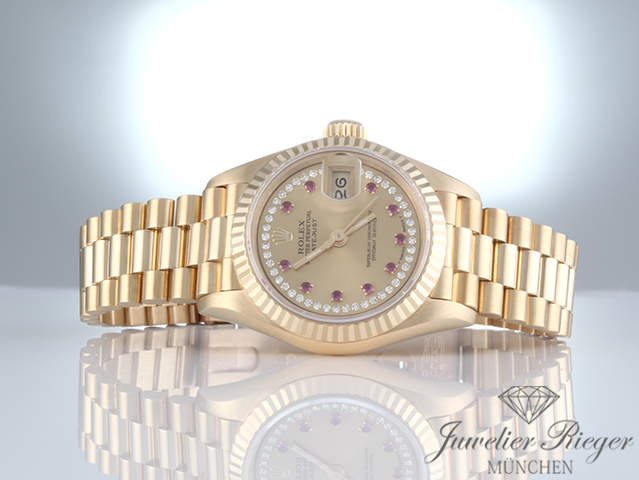 Bild 4 der Galerie: Rolex Lady Datejust Gelbgold 750 Diamanten Rubine Automatik Gold Damen