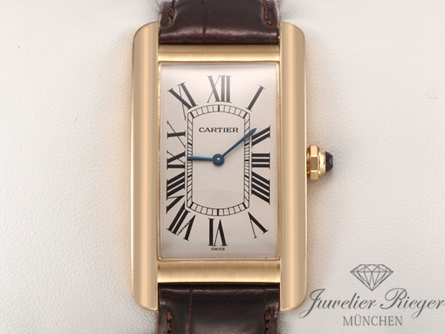Bild 1 der Galerie: Cartier Tank Americaine Großes Modell Gelbgold 750 1735 Handaufzug Leder Gold