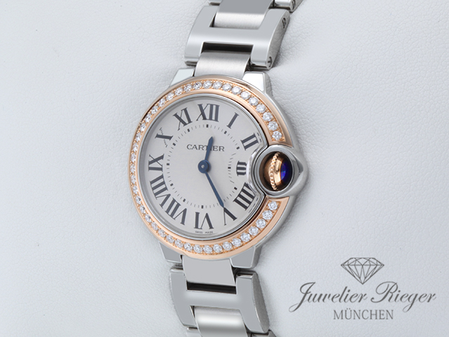 Bild 2 der Galerie: Cartier Ballon Bleu 28 mm Edelstahl Rosegold 750 Diamanten WE902079 Stahl Gold