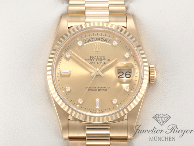 Bild 1 der Galerie: Rolex Day Date 36 mm 18238 1991 Gelbgold 750 Diamanten Automatik Gold