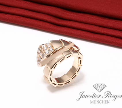. Bulgari Ring Serpenti Viper Rosegold 750 Gr. L Diamanten Brillanten Gold