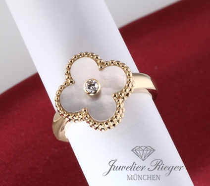 . Van Cleef & Arpels Ring Vintage Alhambra Gelbgold 750 Diamant Gr. 56 VCARA41100