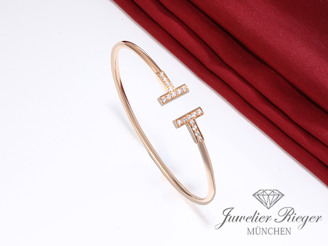 Bild 1 der Galerie: Tiffany & Co. T Wire Armreif Rosegold 750 Größe Large Diamanten Brillanten