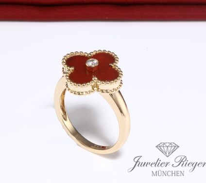 . Van Cleef & Arpels Ring Vintage Alhambra Gelbgold 750 Karneol Diamant Gr. 60