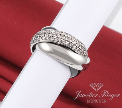 . Cartier Ring Trinity Grosses Modell Weissgold 750 Platin Keramik Diamanten Gr 53