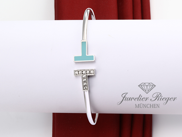 Bild 3 der Galerie: Tiffany & Co. T Wire Armreif Weissgold 750 Größe Small Diamanten Türkis Gold