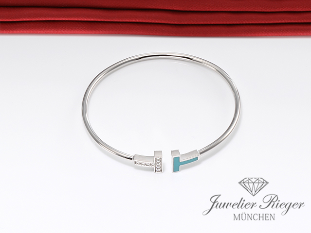 Bild 4 der Galerie: Tiffany & Co. T Wire Armreif Weissgold 750 Größe Small Diamanten Türkis Gold