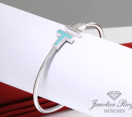 . Tiffany & Co. T Wire Armreif Weissgold 750 Größe Small Diamanten Türkis Gold