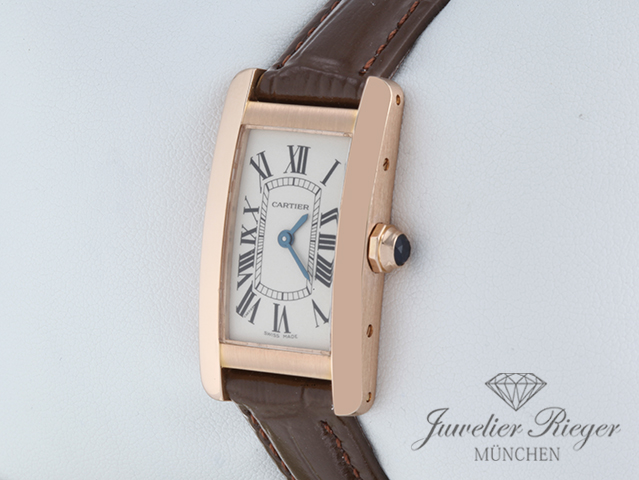 Bild 2 der Galerie: Cartier Lady Tank Americaine Rosegold 750 2012 Lederband W2607456 Damen Gold