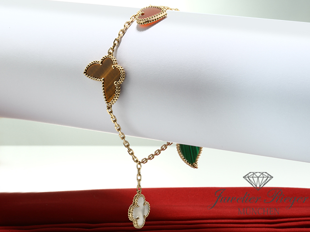 Bild 1 der Galerie: Van Cleef & Arpels Armband Lucky Alhambra Gelbgold 750 Karneol Malachit Gold