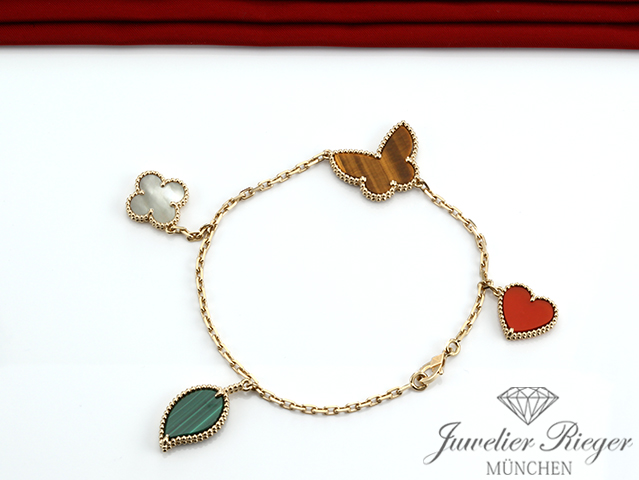 Bild 2 der Galerie: Van Cleef & Arpels Armband Lucky Alhambra Gelbgold 750 Karneol Malachit Gold