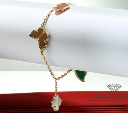 . Van Cleef & Arpels Armband Lucky Alhambra Gelbgold 750 Karneol Malachit Gold