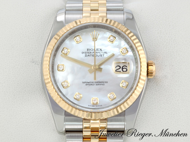 Bild 1 der Galerie: Rolex Datejust 36 mm 116233 Perlmutt Diamanten Stahl Gelbgold 750 Automatik Gold