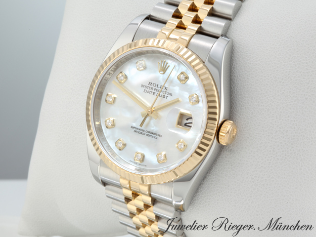 Bild 2 der Galerie: Rolex Datejust 36 mm 116233 Perlmutt Diamanten Stahl Gelbgold 750 Automatik Gold