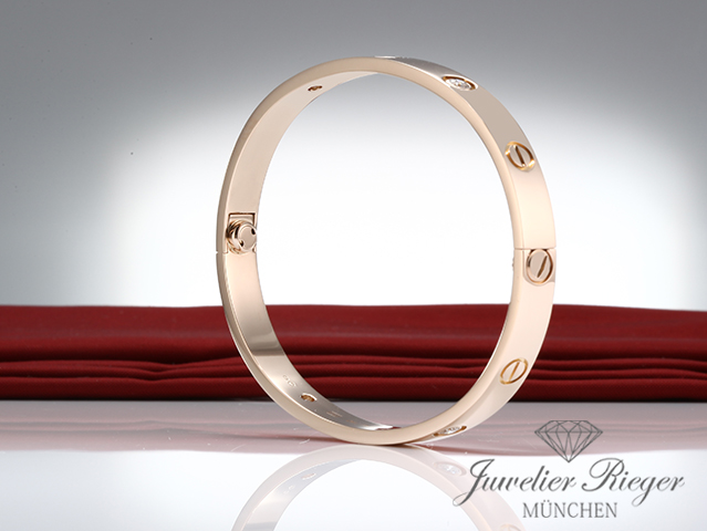 Bild 4 der Galerie: Cartier Armreif Love Rosegold 750 4 Diamanten Größe 17 2015 Gold Armband