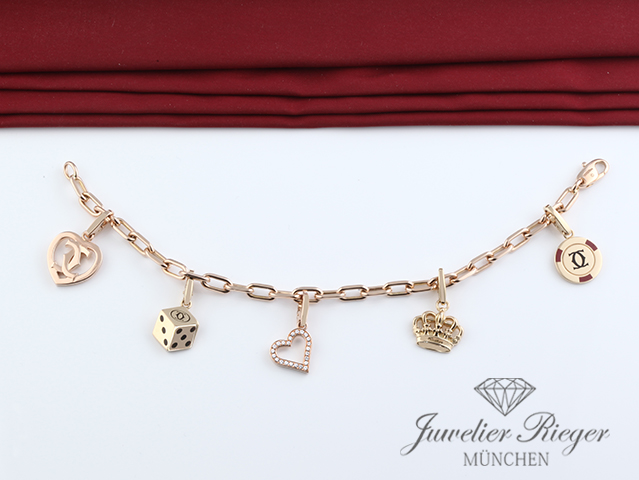 Bild 1 der Galerie: Cartier Armband Santos de Cartier 5 Charms Rosegold Gelbgold 750 Diamanten 19 cm