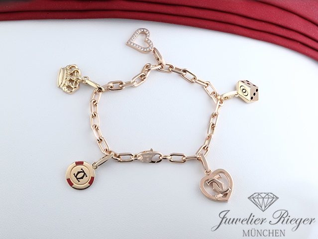 Bild 3 der Galerie: Cartier Armband Santos de Cartier 5 Charms Rosegold Gelbgold 750 Diamanten 19 cm