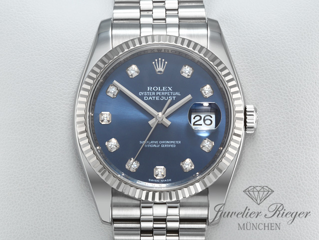 Bild 1 der Galerie: Rolex Datejust 36 mm 116234 2012 Stahl Weissgold 750 Diamanten Automatik Gold