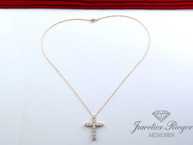 Bild 4 der Galerie: Collier Gelbgold 750 Kreuz Anhänger Diamanten 3,36 ct. Brillanten Ungetragen