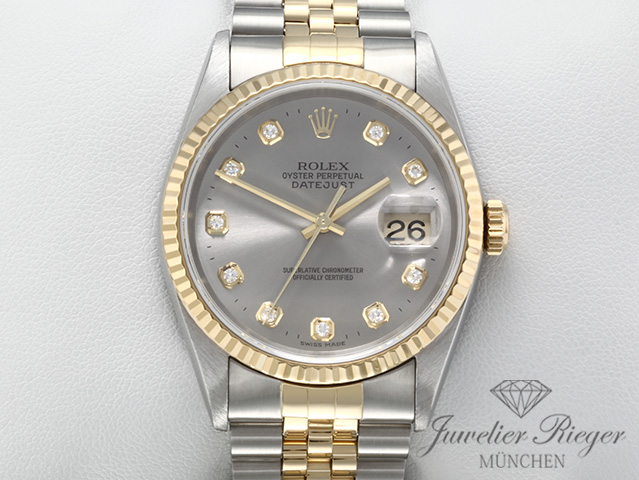 Bild 1 der Galerie: Rolex Datejust 36 mm 16233 2001 Diamanten Stahl Gelbgold 750 Automatik Gold