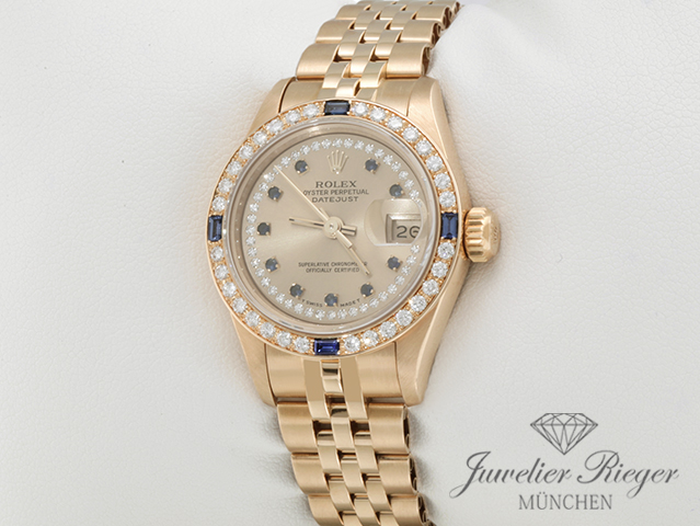 Bild 2 der Galerie: Rolex Lady Datejust Gelbgold 750 1994 69088 Diamanten Saphire Automatik Gold