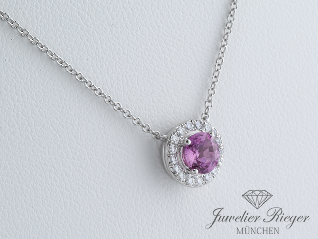 Bild 1 der Galerie: Tiffany & Co. Soleste Collier Platin 950 rosa Saphir Diamanten Solitär Kette