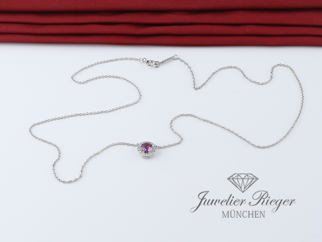 Bild 4 der Galerie: Tiffany & Co. Soleste Collier Platin 950 rosa Saphir Diamanten Solitär Kette