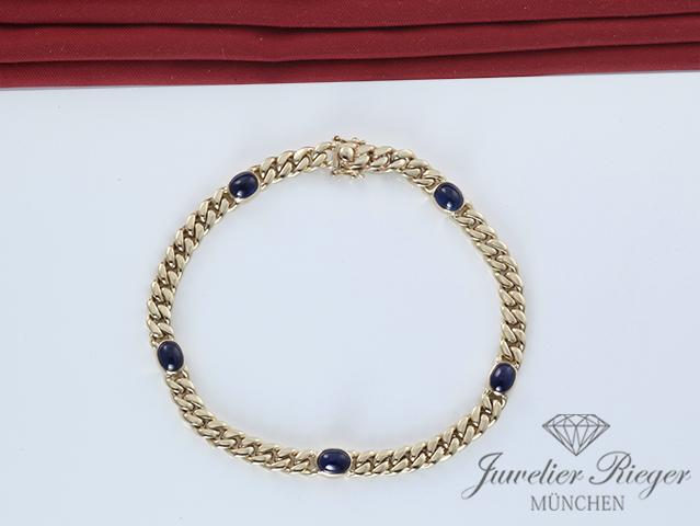Bild 1 der Galerie: Wundervolles Panzer-Armband Gelbgold 585 blaue Saphire Länge 19,5 cm Gold