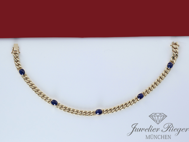 Bild 2 der Galerie: Wundervolles Panzer-Armband Gelbgold 585 blaue Saphire Länge 19,5 cm Gold