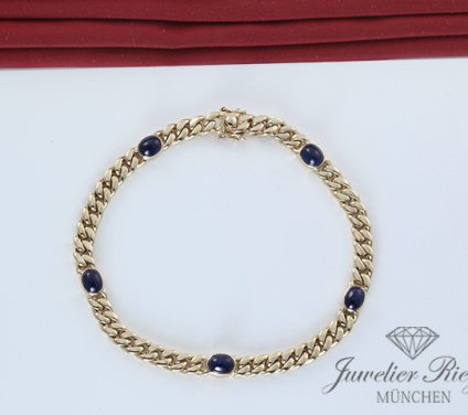. Wundervolles Panzer-Armband Gelbgold 585 blaue Saphire Länge 19,5 cm Gold