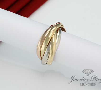 . Cartier Ring Trinity 5-Band Gelbgold Weissgold Rosegold 750 Gr 55 Gold