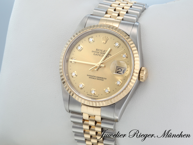 Bild 3 der Galerie: Rolex Datejust 36 mm 16233 2002 Stahl Gelbgold 750 Diamanten Automatik