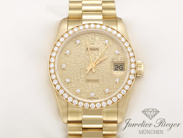 Bild 1 der Galerie: Rolex Medium Datejust 31 mm 68288 1992 Gelbgold 750 Diamanten Automatik Gold